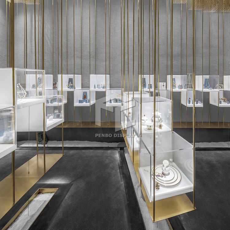 3D Rendering Jewelry Shop Furniture 10mm Thick Glass Jewellery Showroom Furniture Counter