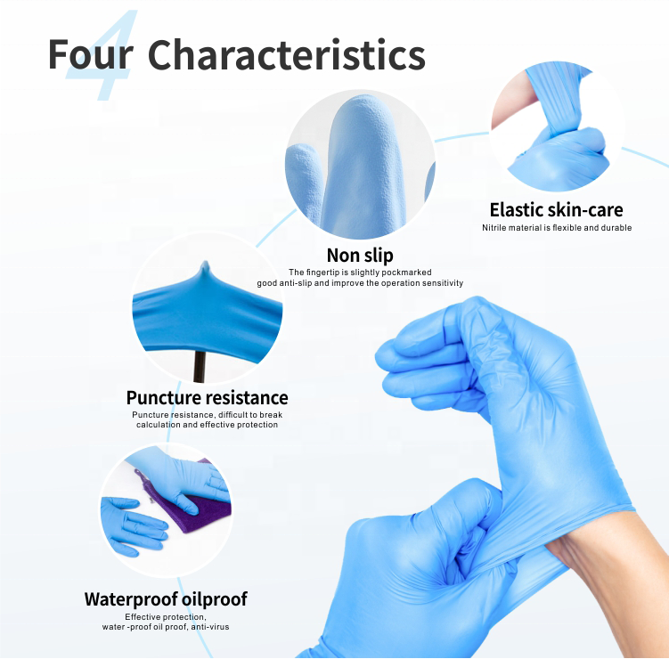 3-6.5g Nitrile Examination Gloves Disposable Medical Surgical Blue Color