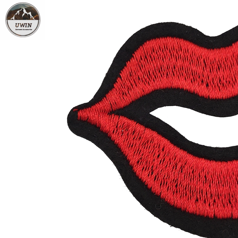 Sexy Red Lips Sew On Embroidered Patches / Custom Sew On Badges Eco Friendly