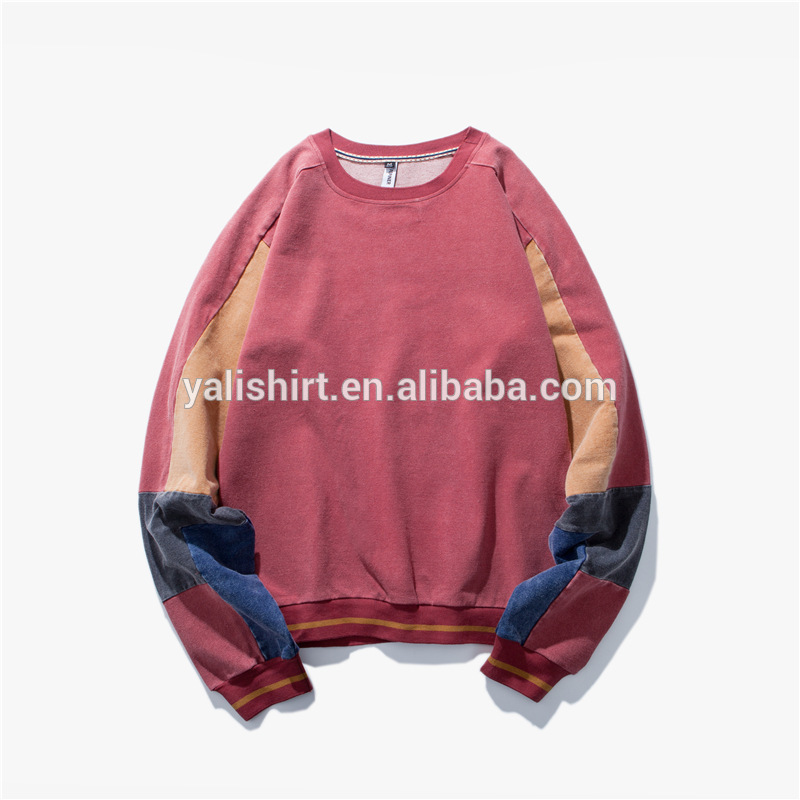 mens retro crewneck hoodies custom contrast color sweatshirt without hood
