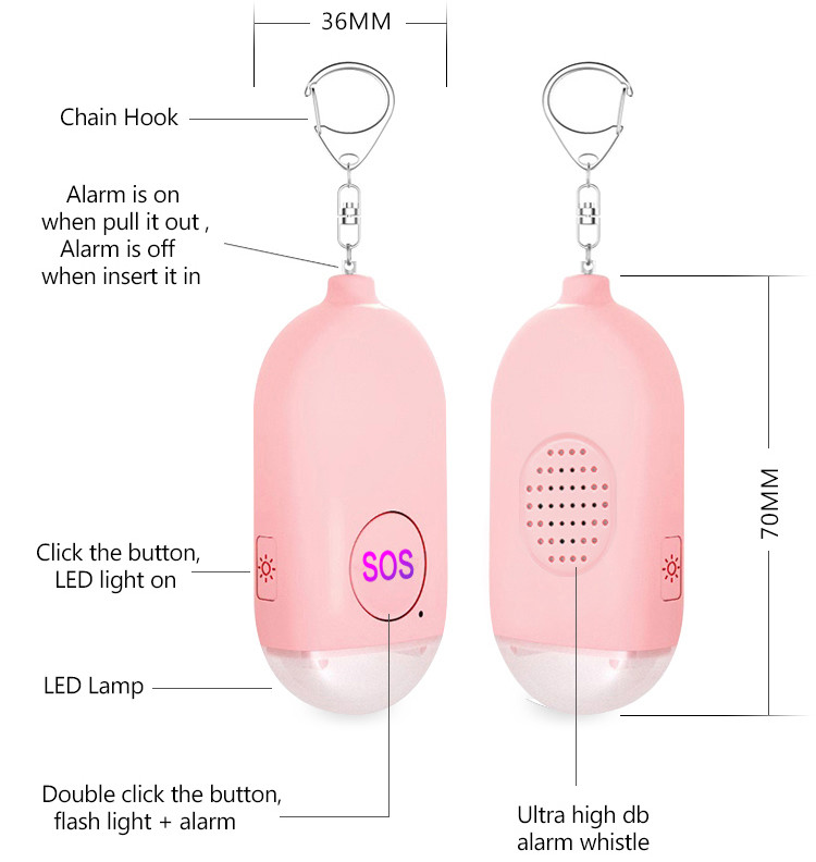 Rechargeable LED Flashlight Sos Self Defense Siren Emergency Siren Alarm Keychain