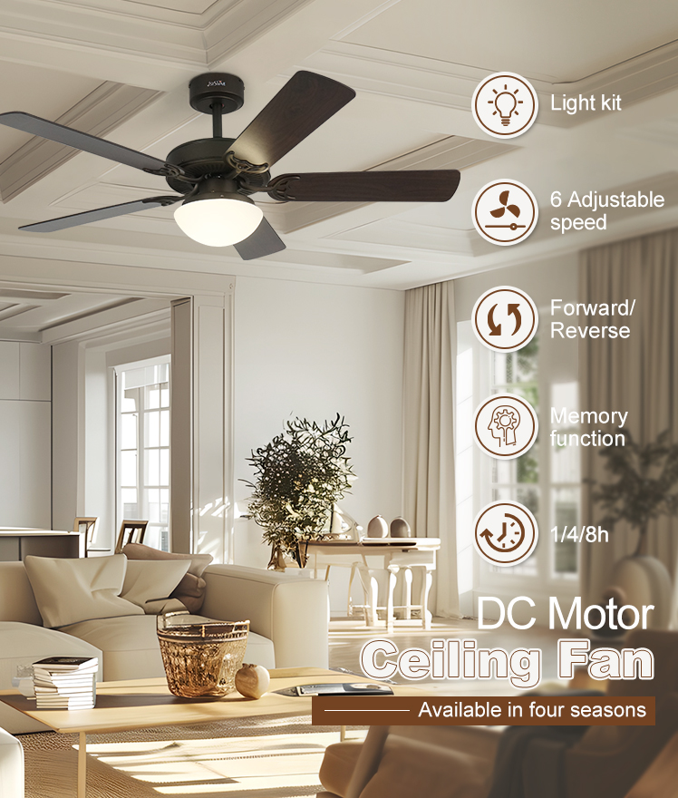 Wall Control 52 inches MDF 5 Blade LED Ceiling Fan with Dimmable Light Classic Design