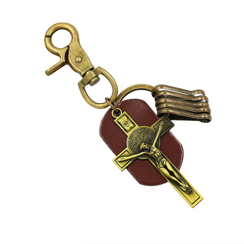 OEM Personalized Keychain Gifts brown Cross Key Ring Retro Souvenir