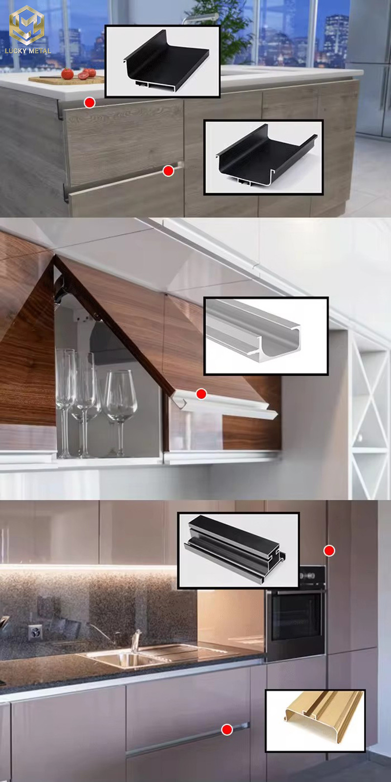 Anodized Modern Kitchen Cabinet Door Frame Aluminium Profile For Glass Kitchen Doors