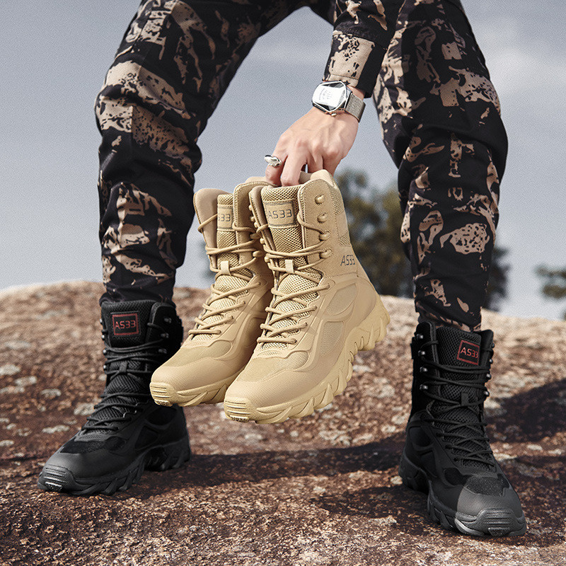 High Top Tube Tactical Military Boots Breathable Outdoor Men'S Combat Desert Boots for Mountaineering