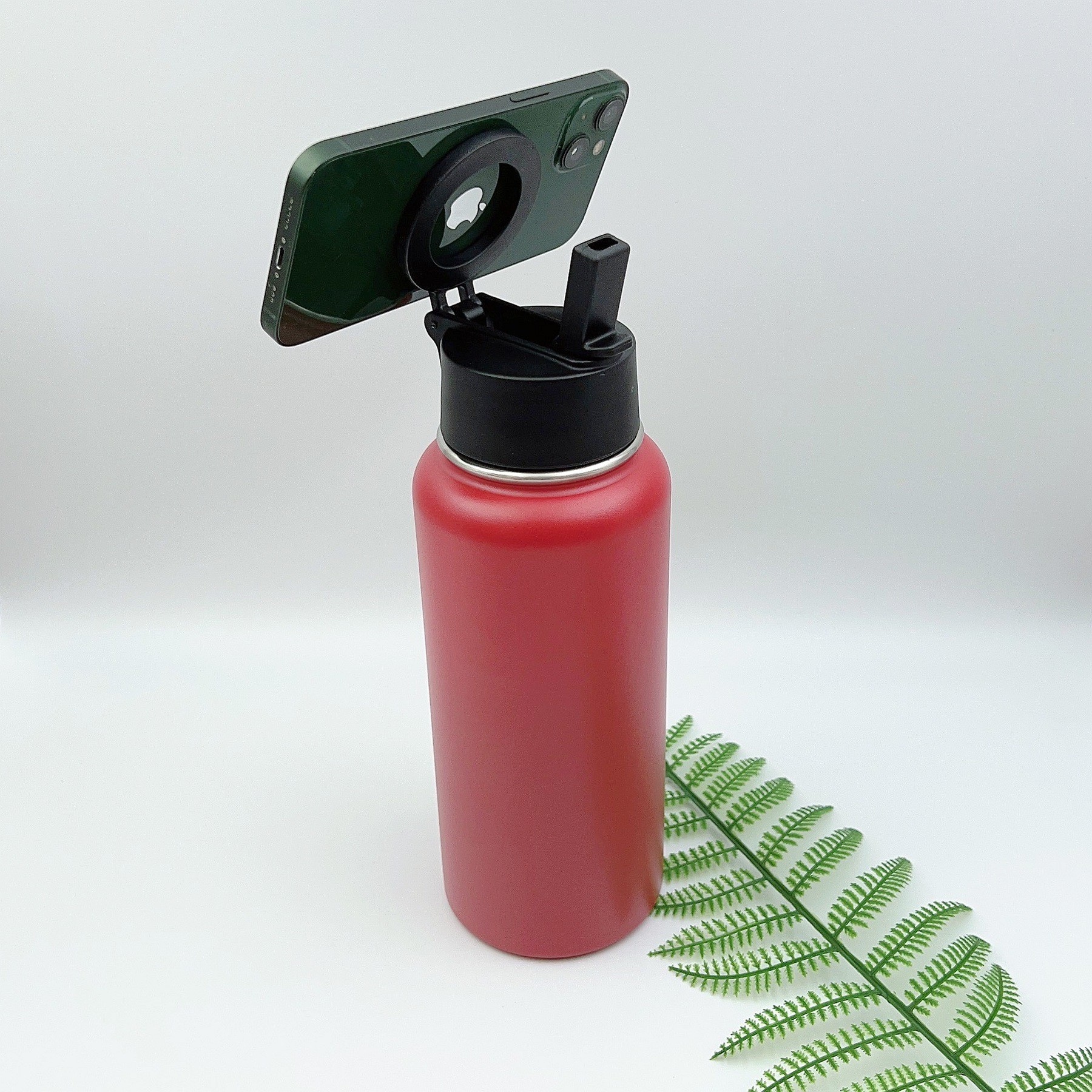 32oz Space Cup With Mobile Phone Magnetic Suction Cover, Stainless Steel Vacuum Wide Mouth Insulated Cup, Large Capacity
