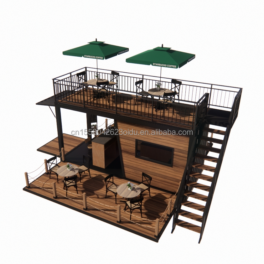 Modern Design Style Double-Storey Steel Sandwich Panel Outdoor Container Bar Coffee Shop for Food Beverage Business
