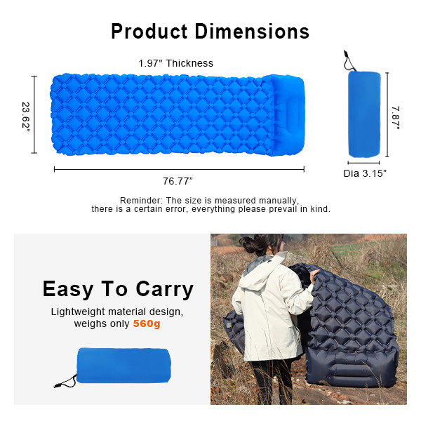 Innovative Inflatable Camping Mat Built-In Pillow Comfort Sleeping Pad Camping