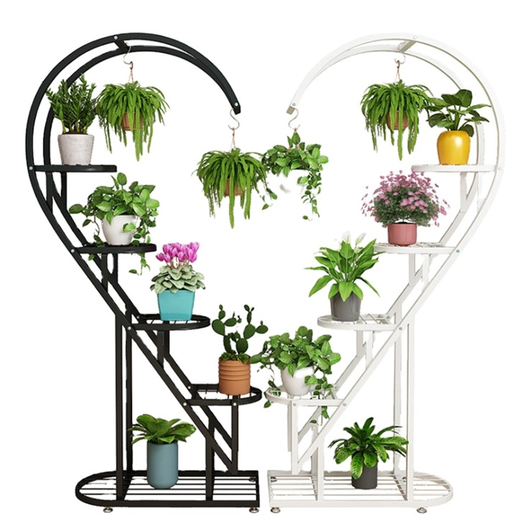 Indoor large heart shaped metal flower pot stand display rack