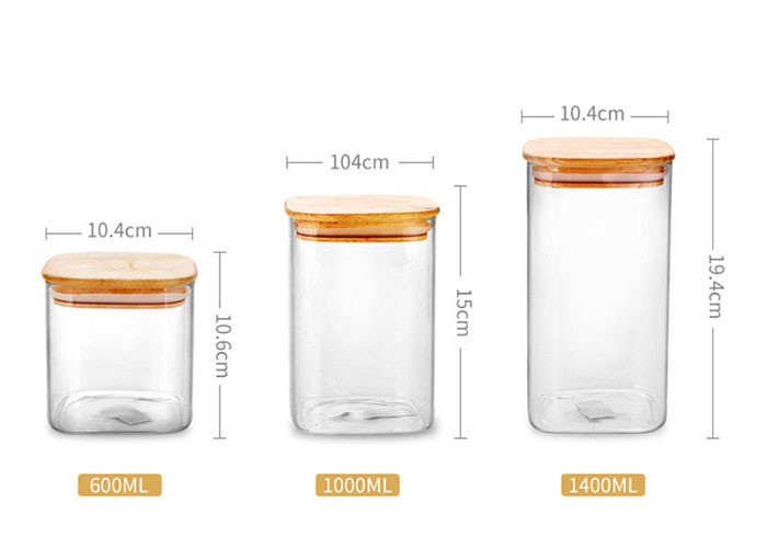 Borosilicate Empty Glass Jars Large Glass Food Storage Container With Airtight Bamboo Lids 1000ml