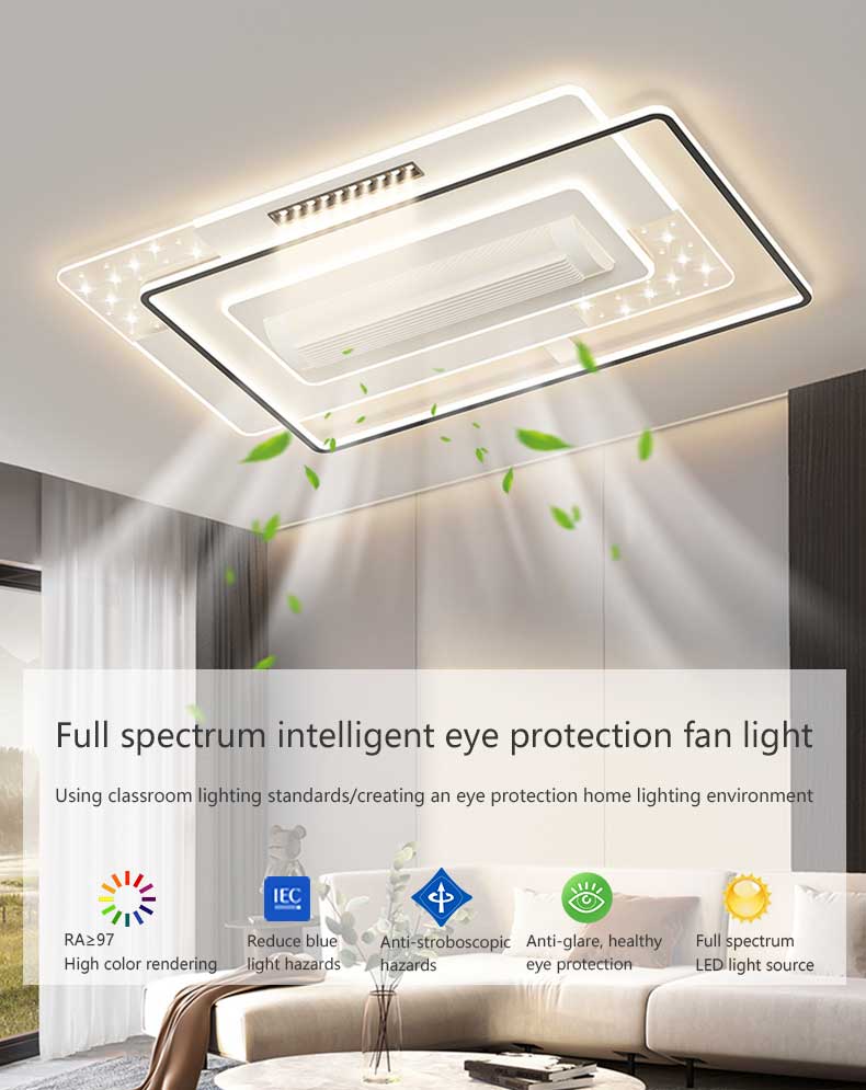 Luxury Fan Light Square Bedroom 6 Speeds Decorative Recessed Smart Bladeless Ceiling Fan With Light for Living Room Bedroom