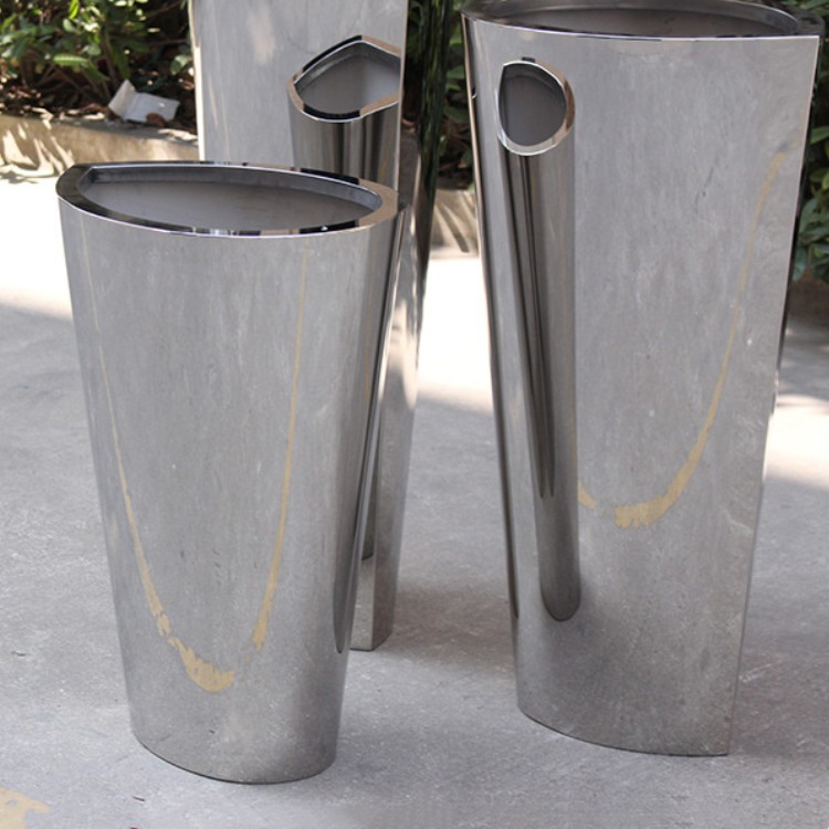 High and big mirror flower pots stainless steel silver planter