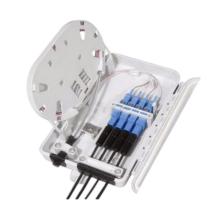 4Port Fiber Optic Terminal Box SC Simplex SM Cables White Waterproof IP-66