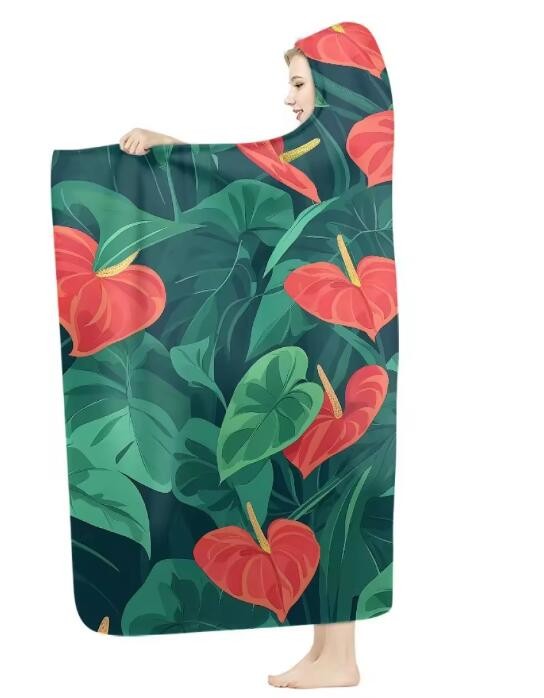 Anthurium Hawaii Print Oversized Hooded Blankets