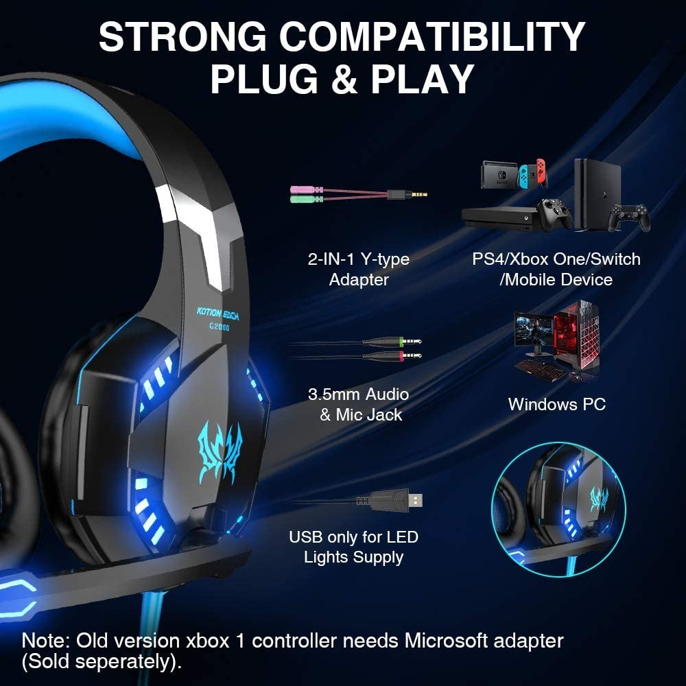 Xbox One 2.2m DC5V 117dB Kotion Each G2000 Gaming Headphones
