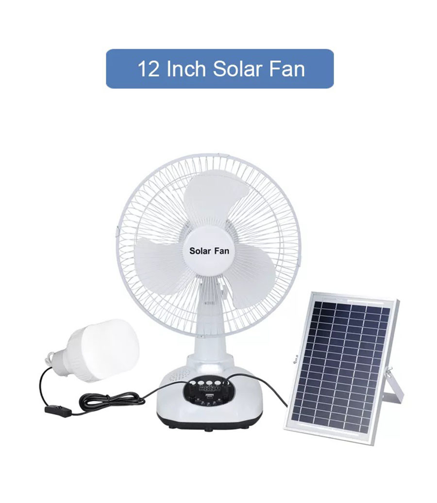 12 Inch Solar Charging Table Electric Fan With Power Bank Function Portable Rechargeable