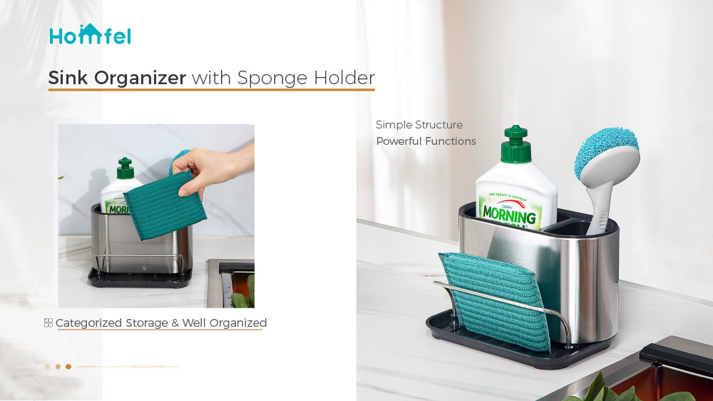 Kitchen Sink Tidy Caddy Sink Organizer With Sponge Holder Stainless Steel