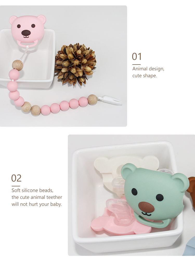Food Grade Silicone Baby Pacifier Chain With Cute Animal panda Shape