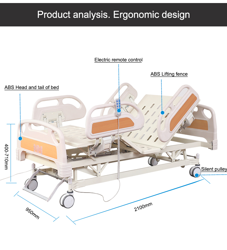 Adjustable Patient ICU Remote Control Hospital Bed ODM 400mm To 710mm Lifted hospital electric bed