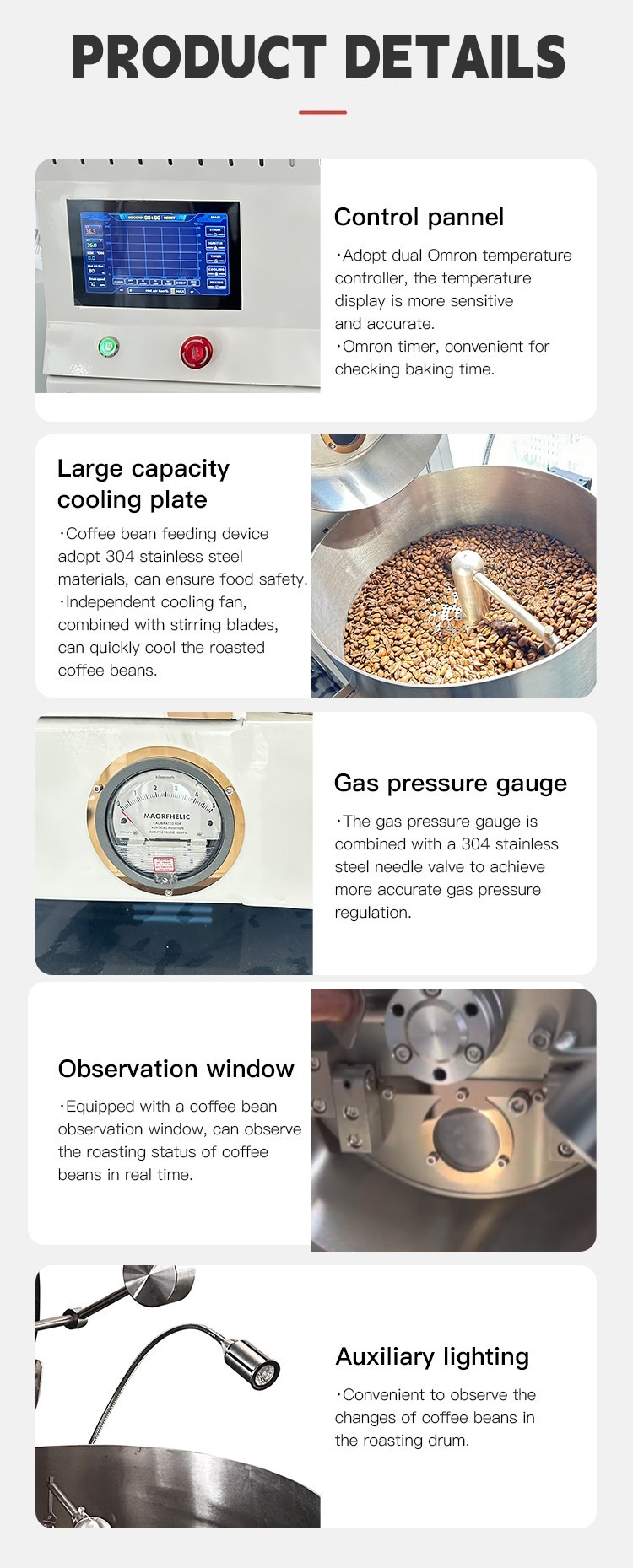 Home Desktop 1000g Half Hot Air Stainless Steel Coffee Bean Roaster Machine Factory