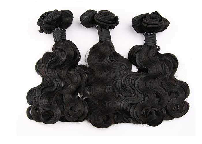 Small Body Wave 7A Grade Virgin Human Hair Bundles Natural Black , Soft