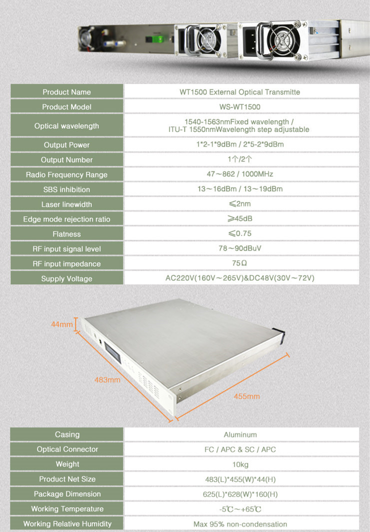 Analog External EDFA Optical Amplifier / EDFA Optical Transmitter 100KM 1550NM