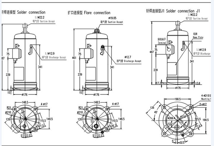 603DH-95C2 hitachi refrigeration compressor , electric ac scroll compressor