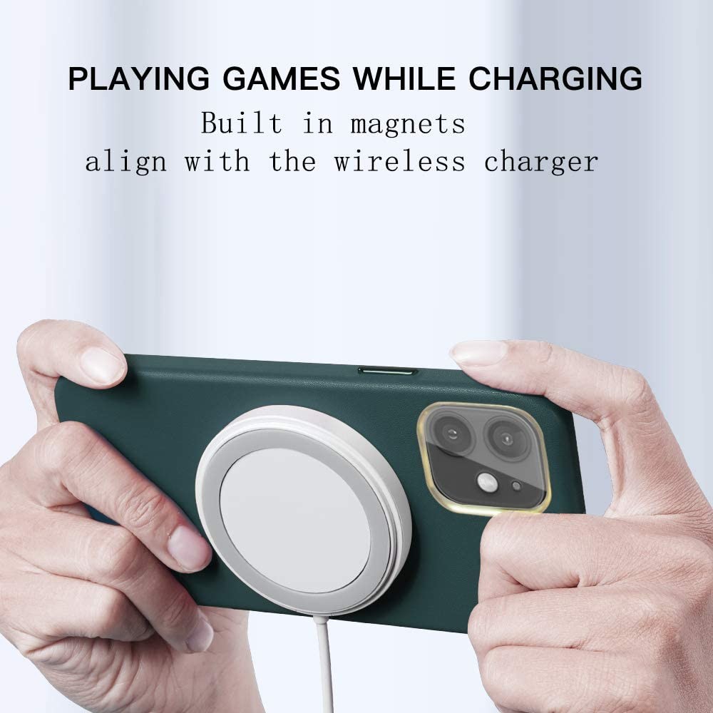Full Protective Liquid Silicone iPhone 12 Case Built in Magnetic Ring (Supports MagSafe Wireless Charging) (Green)