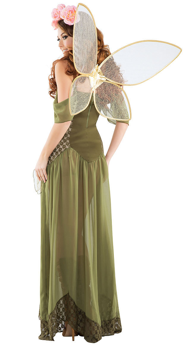 Women's Halloween Role-Play Forest Princess Costume Green Off Shoulder Long Dress Sets Style