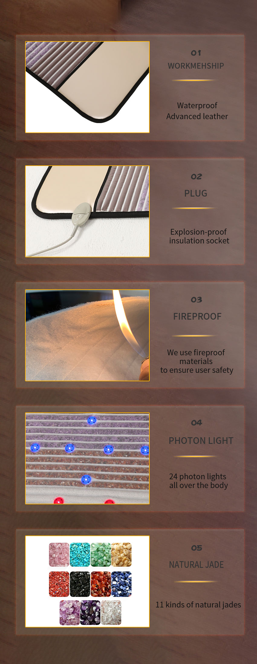 Far Infrared Rainbow Mat for Pain Relief 180*70/190*80 cm and 12-30 Photon Lights