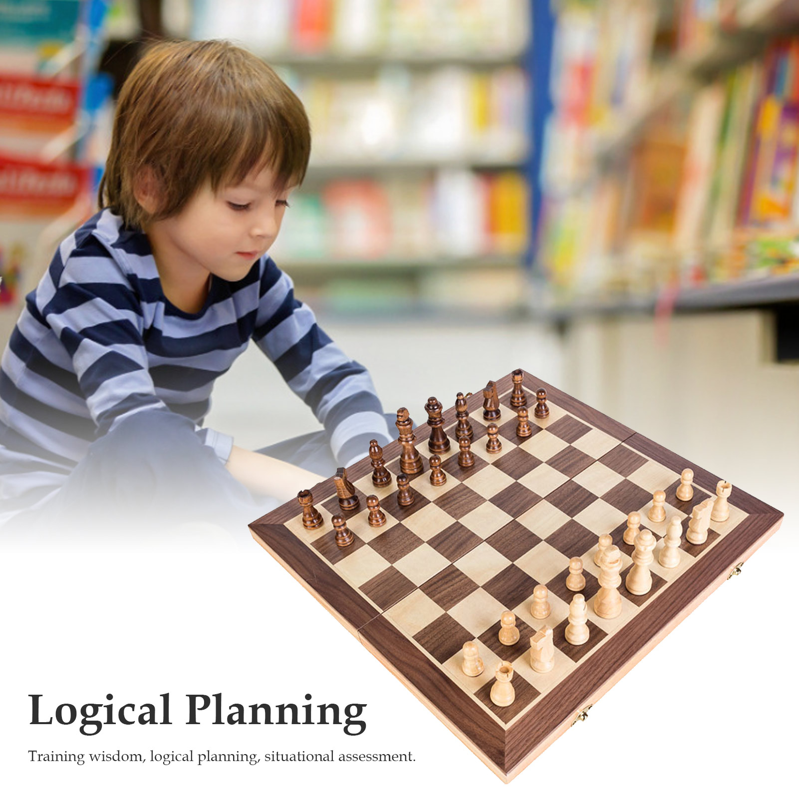 Checkers 1.97in Large Folding Chess Board Wooden Magnetic Chess Set
