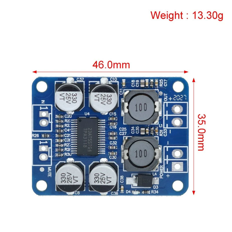 CA-3118 Amplifier Board 1*60W 8-24V TPA3118 PBTL Mono Class D Digital Power Amplifier Audio Board
