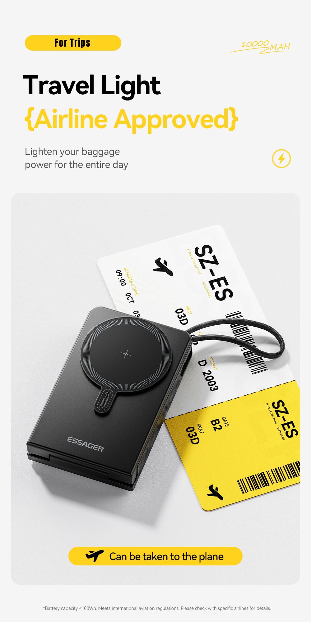 ESSAGER ES-D019 10000mah Wireless Magnetic Power Bank with TYPE-C Input Interface and ABS Aluminum Alloy