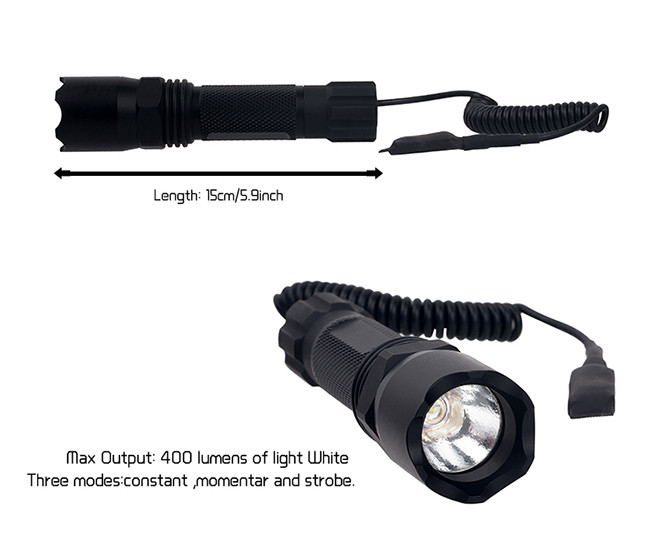 ANS LED Torch Tactical Flashlight 400 Lumens White Aircraft - Grade Aluminum Tube Anodized Black