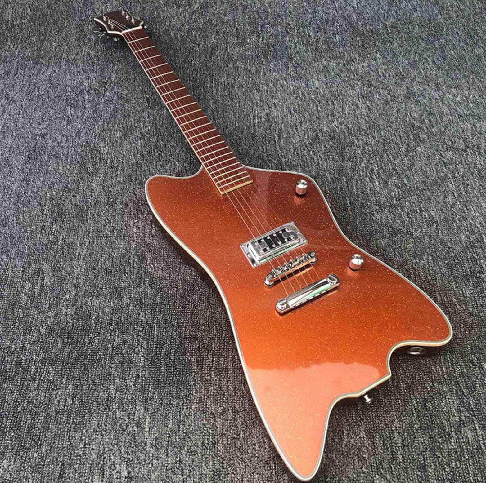 High quality electric guitar with Metallic orange gold dust paint on all parts front and back including fretboard Single