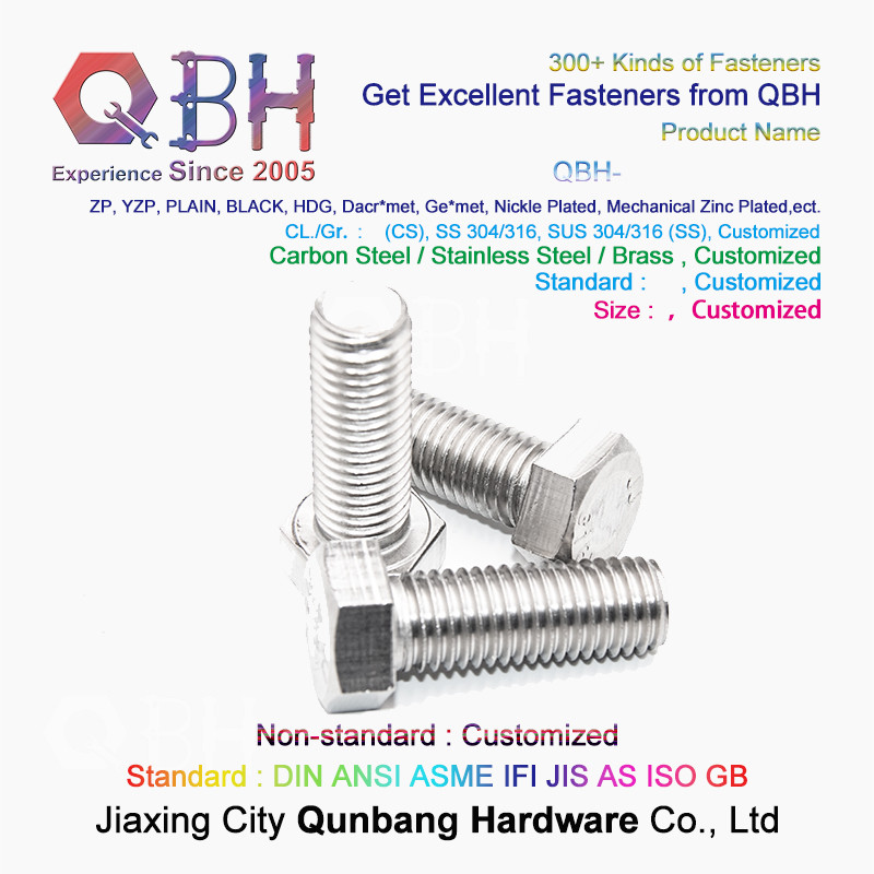 304 M2-M20 Steel Hex Bolt Plain Surface Treatment