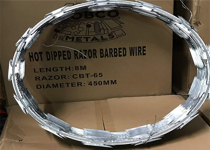 Bto-22 Y Pillar Razor Barbed Wire Galvanized Concertina Airport / Prison 10kg Per Coil