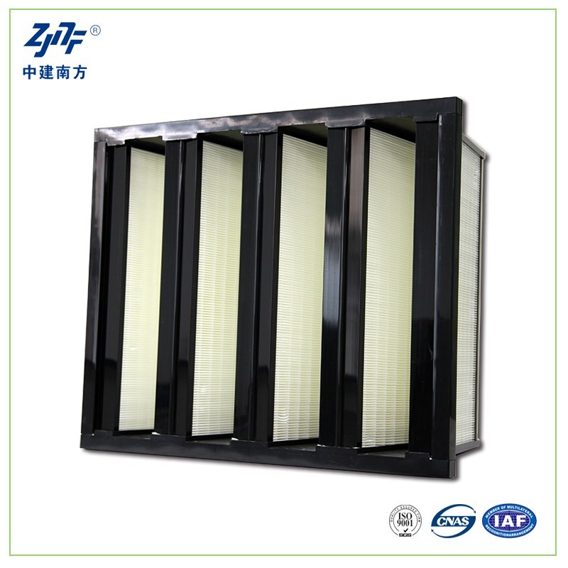 Custom W Cell Air Filters , Plastic Frame Glass Fiber H14 HEPA V Bank Filter