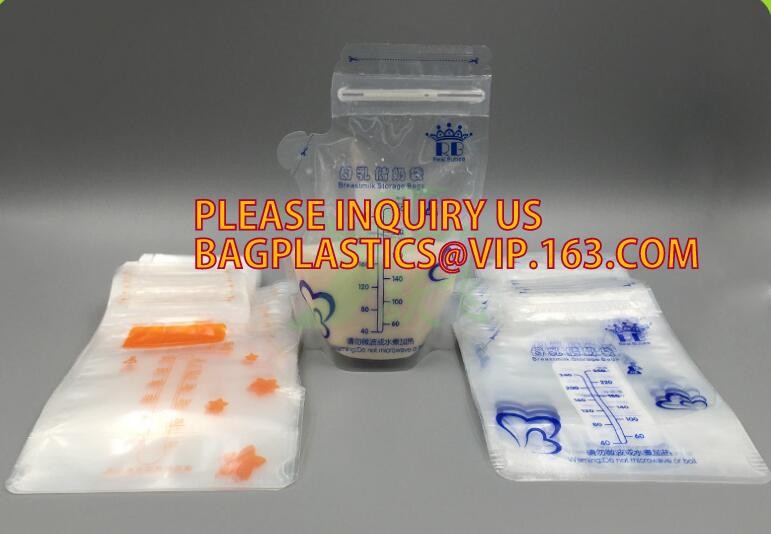 wholesale food pouch zipper bpa free plastic standing up breast baby milk storage bags,200ml double zipper breast milk b