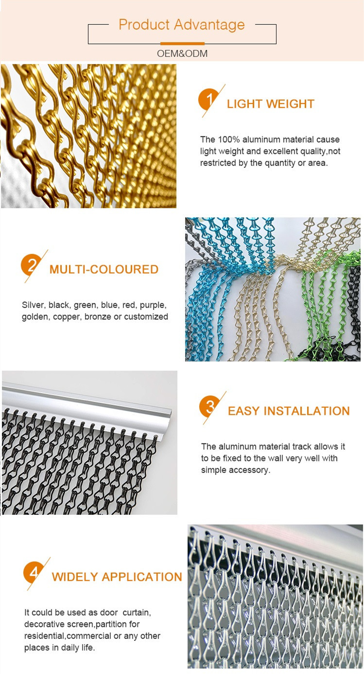 Decorative Aluminum Chain Metal Mesh Curtain For Hanging Room Divider