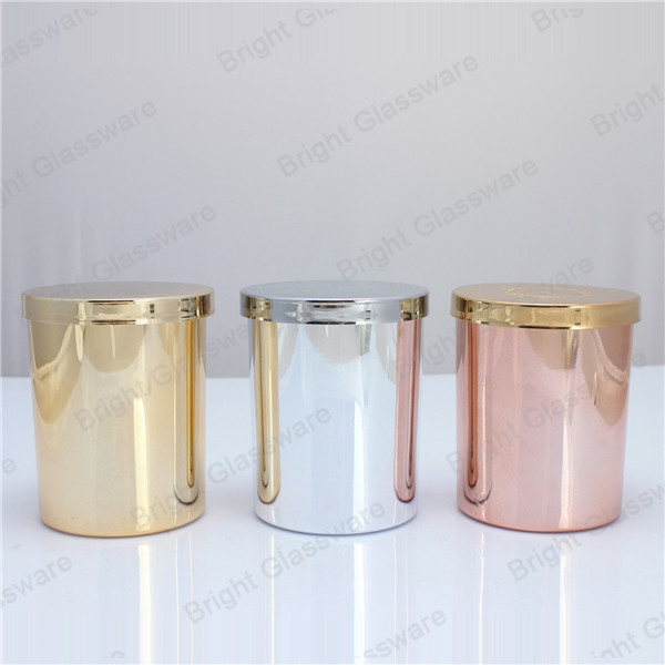 Hot sale 9oz copper candle jar with lid, electroplate candle container with plastic lid