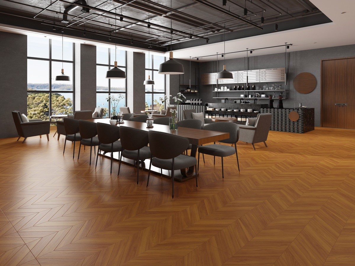 Fishbone Wear-Resistant 600x1200mm Brown And Yellow Wooden Porcelain Tiles For Bedroom