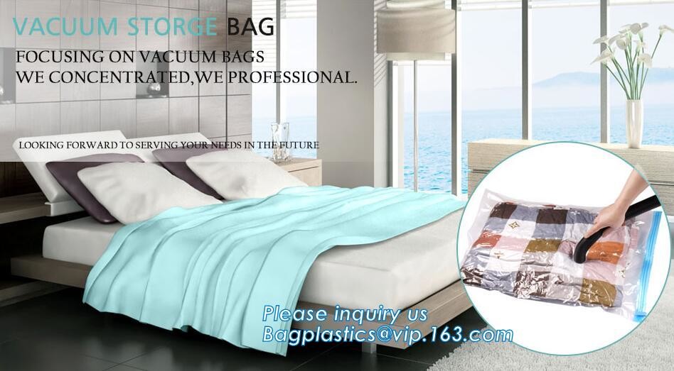 PA plastic clothes quilt space save zipper compression bags, space saver vacuum bag clothes, vaccum storage bags