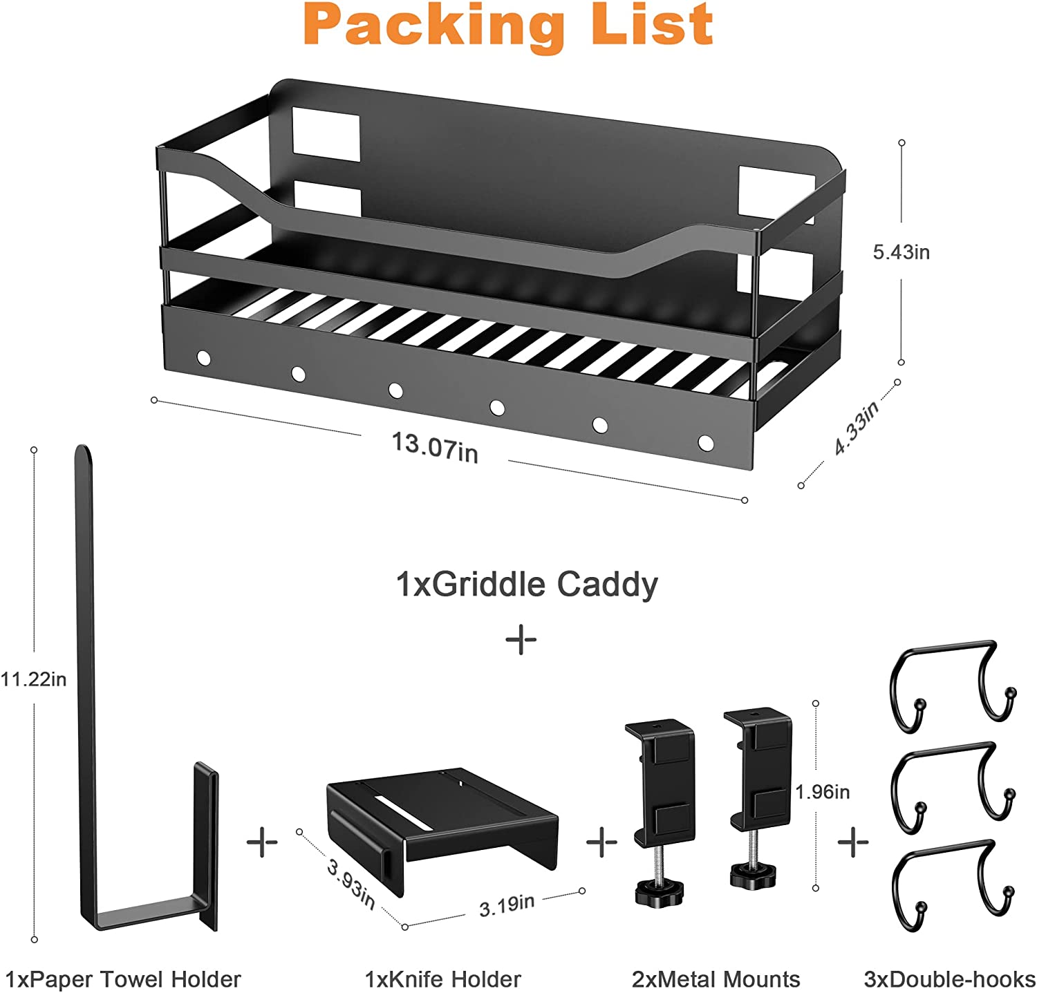 Outdoor Grill Caddy Space Saving BBQ Accessories Storage Box Tool Holder Clamp Mount Griddle Caddy