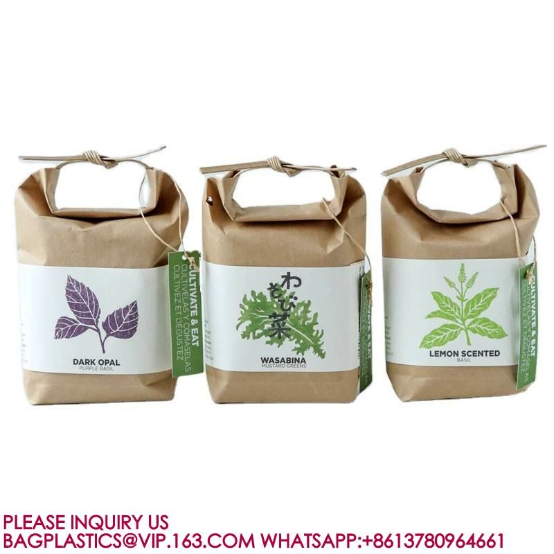 Kraft Bag With String Tie Handle For Rice, Wheat Flour, Tea Leaves,Powders,Seed Packaging