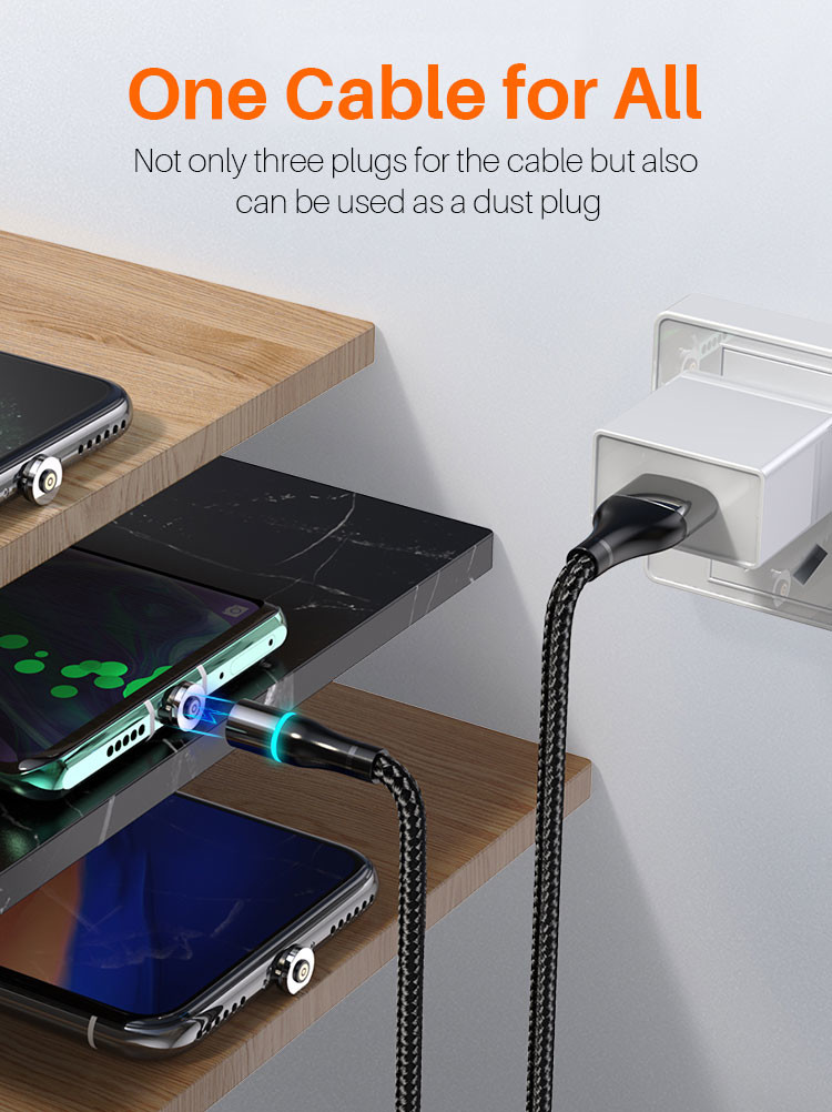 Nylon Braided 5A Magnetic 3 In 1 USB Charging Cable 45g