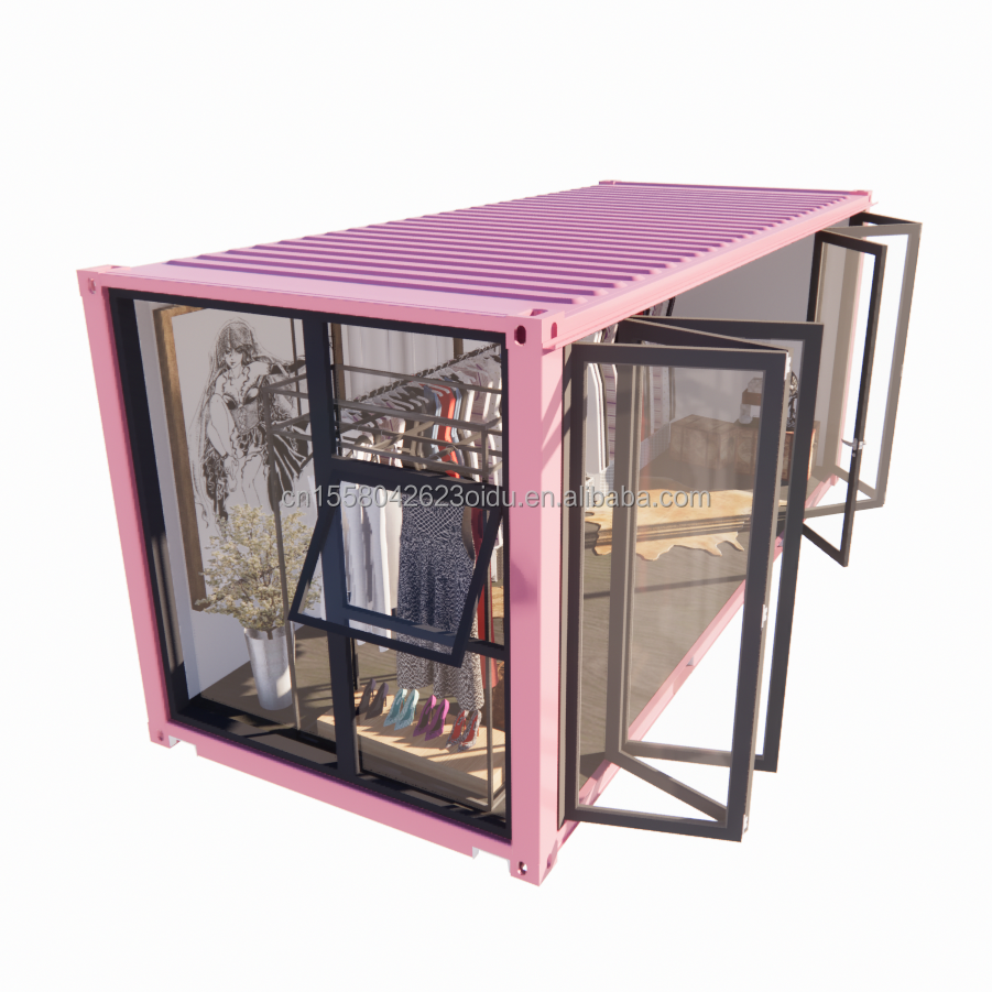 Customized Color Steel Frame 20ft Prefab Container Clothing Store Kiosk Booth Mobile Shop with Galvanized Steel Bending