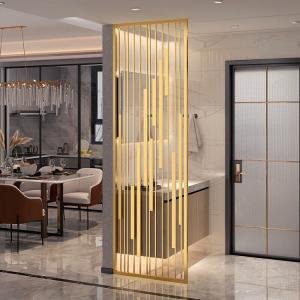 China Decorative Metal Room Divider Screen Gold Stainless Steel Wall Divider on sale