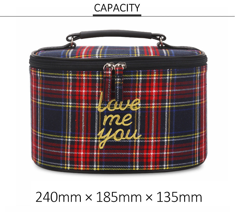 Korean Style Custom Print Logo Grid Cylinder Cosmetic Bag