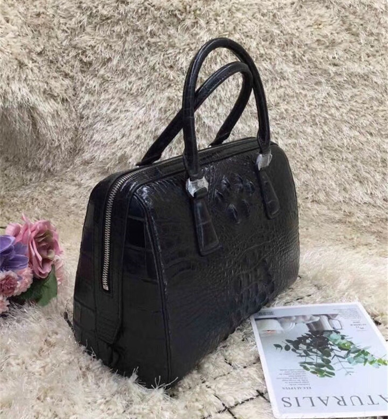 Genuine Real Alligator Skin Women Boston Purse Lady Handbag Exotic Authentic Crocodile Leather Female Cross Shoulder Bag